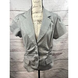 Maurices Womens Gray Short Sleeve Ruched Blazer Jacket XL